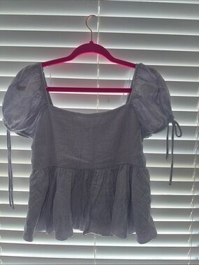 Lavender Puff-Sleeve Peplum Top with Tie Details